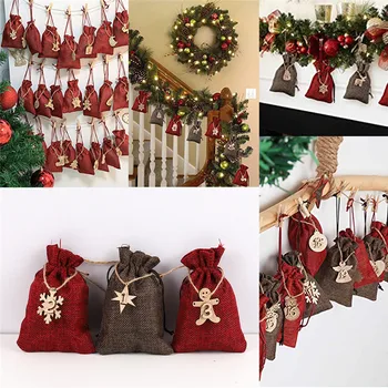 

24pcs Christmas Calendar Gift Bag Eco-friendly Advent Calendar Burlap Bag Durable Hanging Drawstring Candy Bag Home Decor