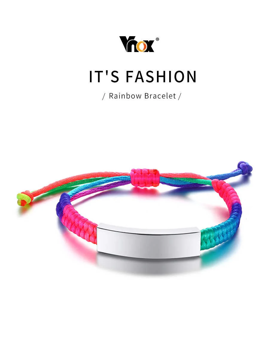 Adjustable Name Id Emergency Contact Bracelet Braided Rainbow_voghion.com