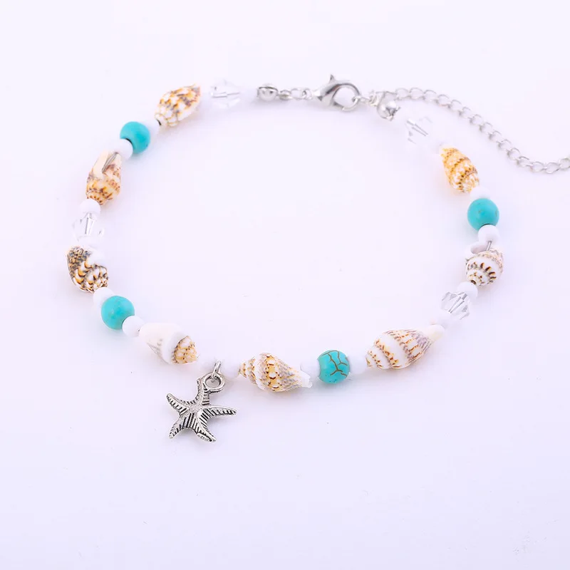 

New Beach Starfish Pendant Anklets Foot Chain Pine Stone Beaded Anklet Bracelet for Women Bohemian Jewelry
