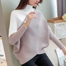 Женский зимний свитер, свободный свитер с высоким воротом, нестандартный корейский женский свитер с подкладкой, толстый свитер