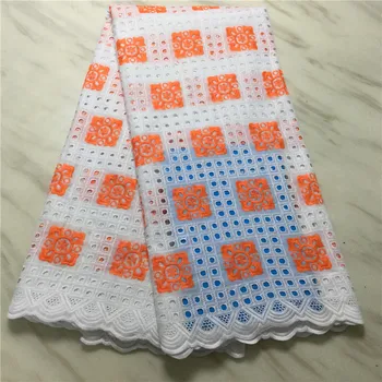 

Hot Selling orange Swiss Dry Lace Fabric High Quality 5 Yards white Swiss Voile In Switzerland Dubai Fabric FF161015
