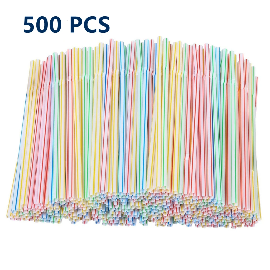500 Pcs Disposable Straw New Plastic Fruit Juice Drinking Straws