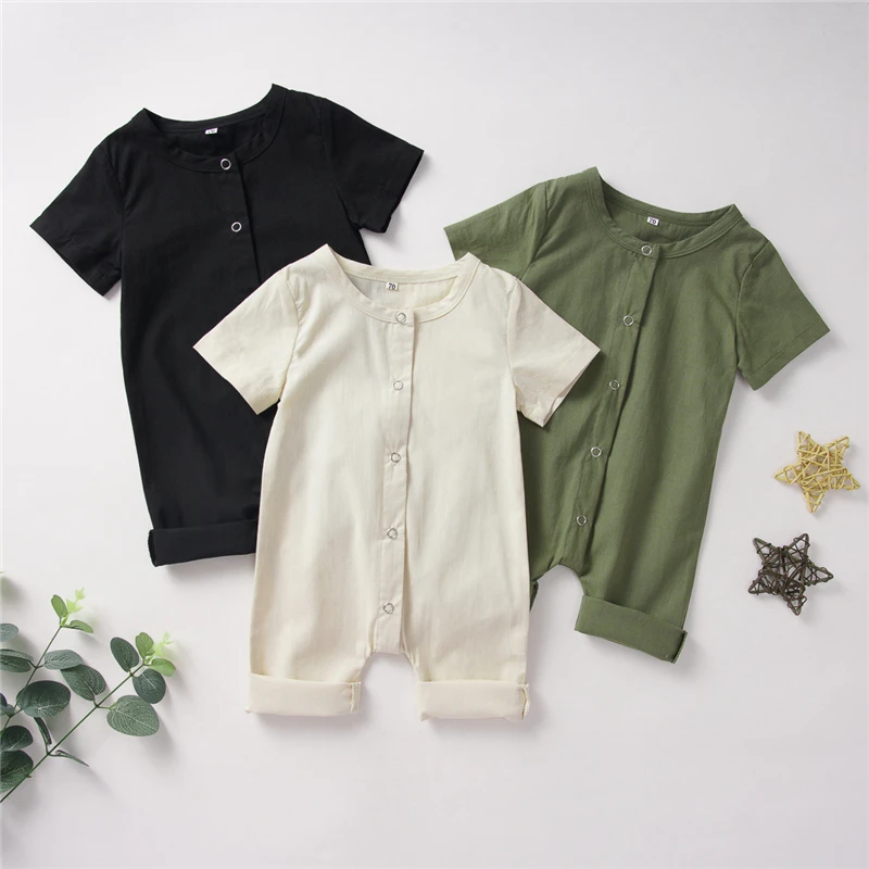 2020 Summer Newborn Infant Baby Clothes Baby Boy Girl Cotton Short Sleeve Solid Romper Jumpsuit Clothes 3 Color customised baby bodysuits