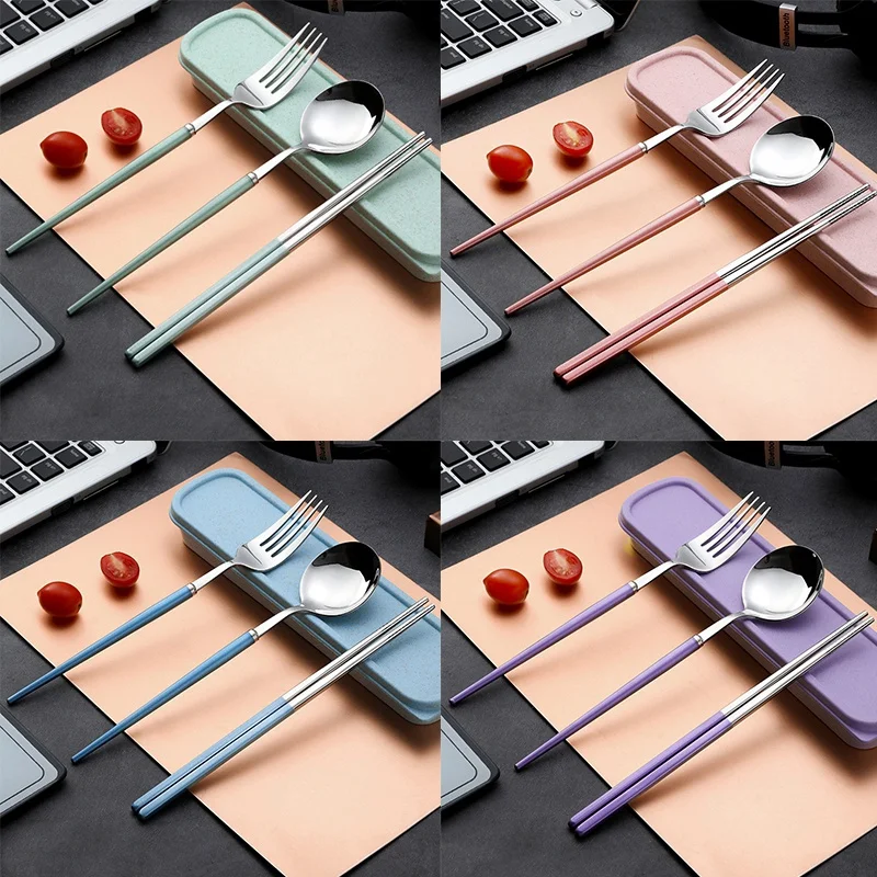 

Spoon Suit Tableware Three Piece Set Adult 304 Stainless Steel Fork Student Lovely Chopsticks Box