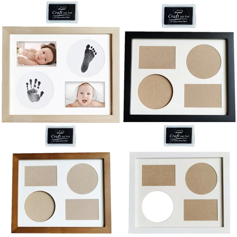 

Newborn Ink Handprint Footprint Photo Frame Set Wooden Baby Picture Frame Ornaments Baby Birthday Souvenir Keepsake Shower Gift