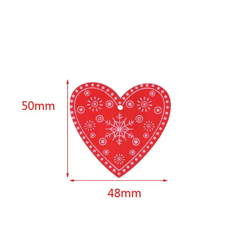 

100pcs New Year Christmas Ornaments Natural Wood Chip Red Heart Hanging Pendant DIY Xmas Tree Home Decor