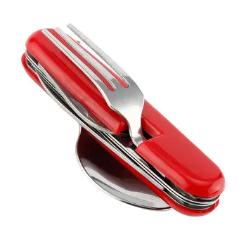 

4 in 1 Multifunctional Outdoor Tableware Stainless Steel Foldable Fork Spoon Knife Picnic Camping Hiking Travelling Dinnerware