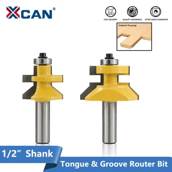 

XCAN 2pcs 1/2''(12.7mm) Shank Joint Router Bit V Groove & Matched Tongue Router Bit Set Wood Milling Tenon Cutter Set
