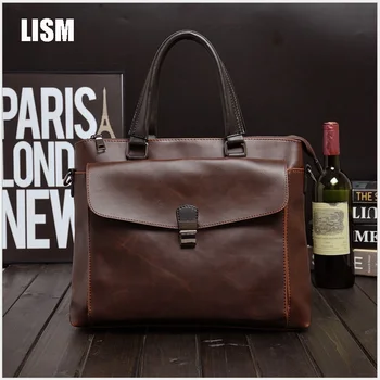 

LISM Korean Men's Business Tote Casual Crossbody Bag Luxury Men's Bag High Quality Crazy Horse Bag 2019 New Hot Promotions