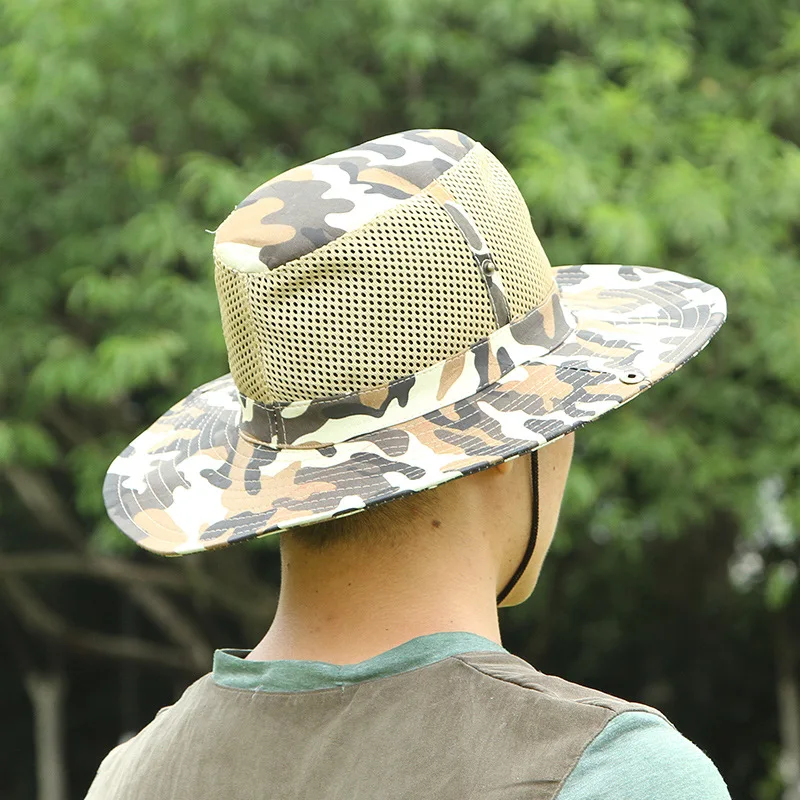 

Foreign Trade Camouflage Hat Outdoor Fishing Bucket Hat Camping Mountain Climbing Sun Hat Sunshade Net Cap Wholesale AT8703