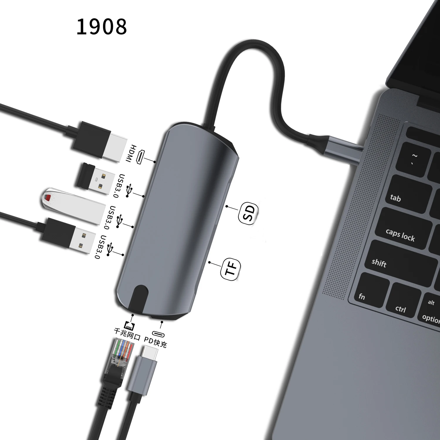 Type c концентратор для мульти-Хаба USB 3,0 HDMI 4 K/SD/TF кард-ридер/PD зарядка аудио/RJ45 адаптер для MacBook Pro type c usb-хаб