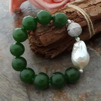 

8'' 16MM Green Jade White Keshi Pearl Bracelet
