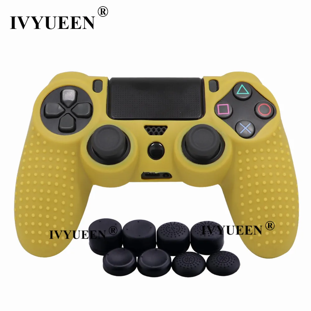 Цвет: желтый IVYUEEN 9 в 1 для Dualshock 4 PS4 Slim Pro контроллер Шипованная Кожа Премиум Защитный Противоскользящий Мягкий силиконовый чехол-накладка - Цвет: Цвет: желтый