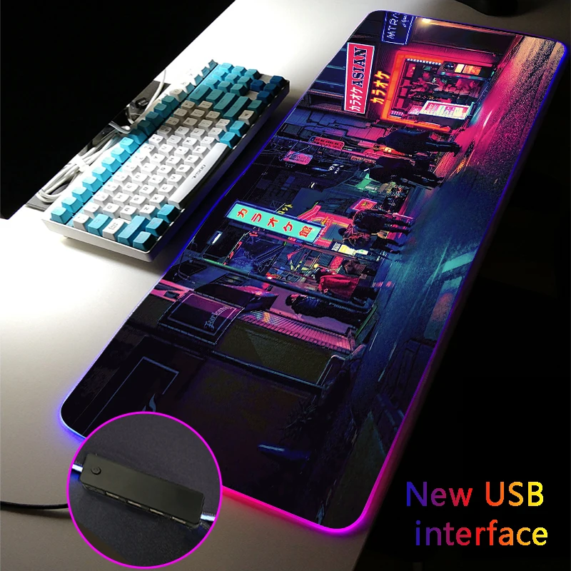 

Japanese Street XXL Large RGB Gaming Mouse Pad Multi-interface Docking Dock USB HUB Typec Interface Gamers Neon DeskMat MousePad