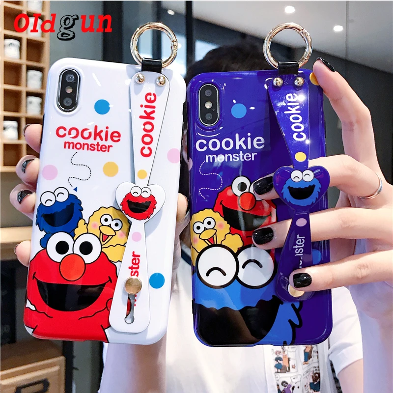 

2019 new Sesame Street iPhone11 mobile phone shell soft rubber iPhoneX XS XR XSMax protective shell wristband mobile phone bag