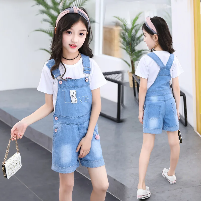 

Childrenswear Girls Korean-style 2019 New Style Summer Big Boy Rabbit Light Color Cowboy Suspender Pants Set