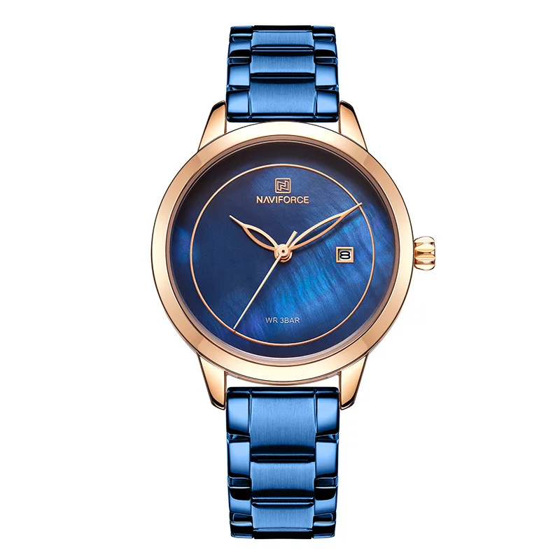 Rose Gold Blue Новые женские часы NAVIFORCE Топ бренд розовое золото кварцевые женские часы из нержавеющей стали простые часы Relogio Feminino Montre Femme - Цвет: Rose Gold Blue