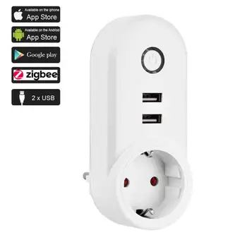 

New Smart Socket of Alexa Voice Control Timing Double Control Switch in ZigBee Dual USB Port Power Socket For Phone Charging