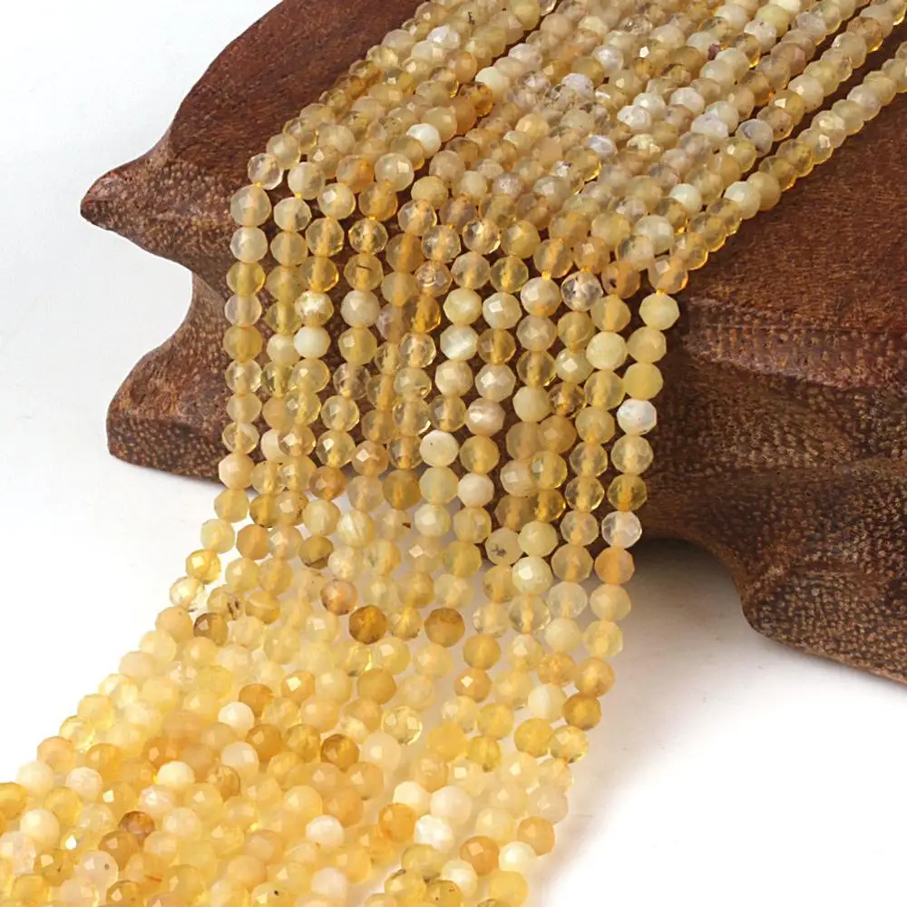 

2mm 3mm Yellow Opal stone Natural Round Faceted Gemstone Loose Beads DIY Accessories for Necklace Bracelet Jewelry Making