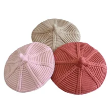 Детские вязаные французские береты и шарф с косичками для девочек и мальчиков, набор из коллекции года, Новые однотонные Ретро шапочки ярких цветов