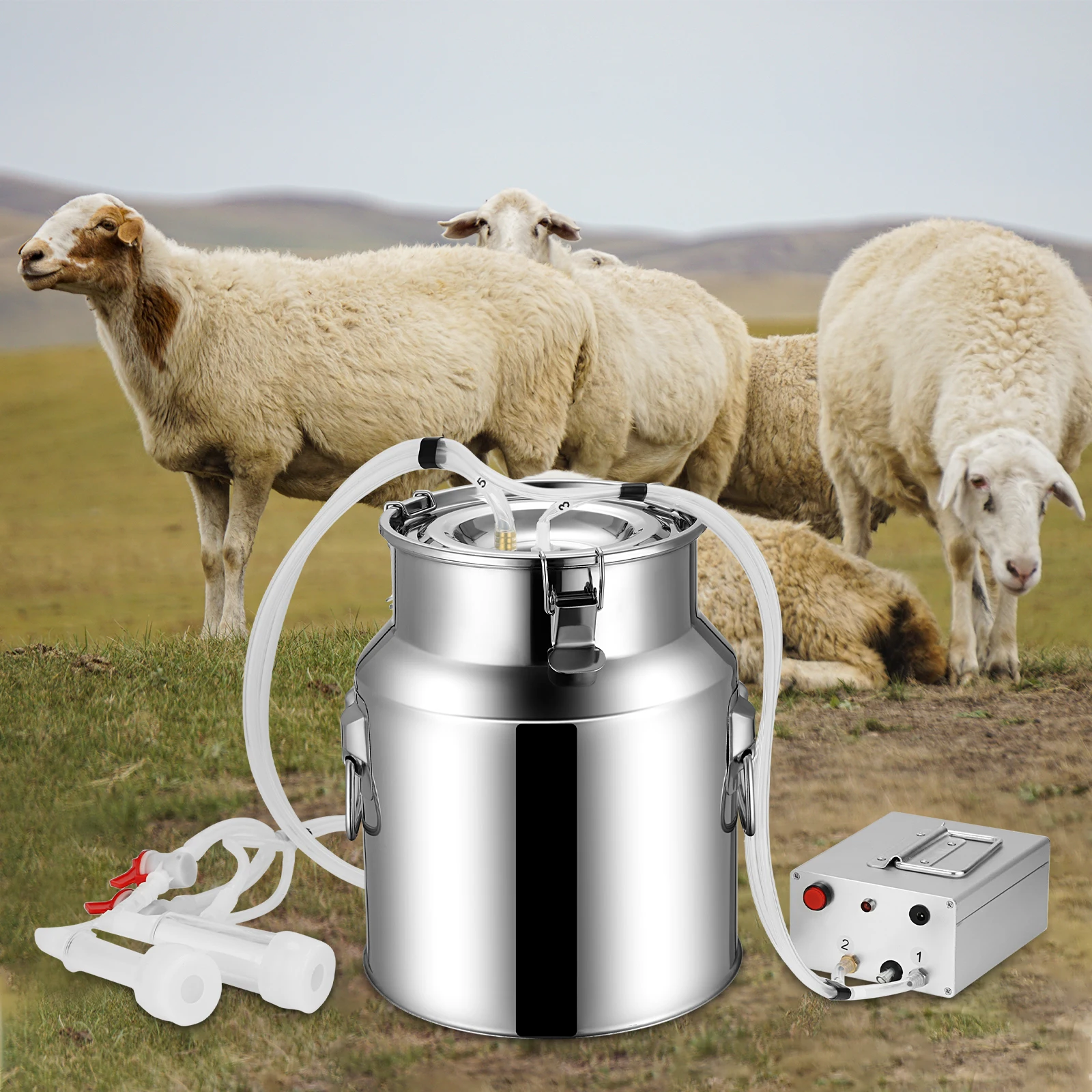 110V-240V Electric Goat Cow Milking Machine Vacuum-Pulse Pump Milking Kit Set 