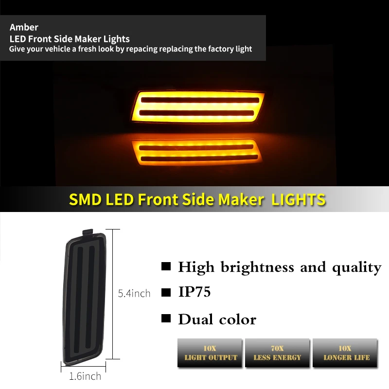 Amber LED Bumper Side Marker Light For Volkswagen 2006-2009 MK5 Golf/GTI Rabbit,