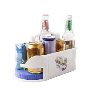 

NEW-Double Roller Rotating Storage Box Kitchen Multi-Function Refrigerator Beverage Beer Rack Roto Caddy Swivel Organizer