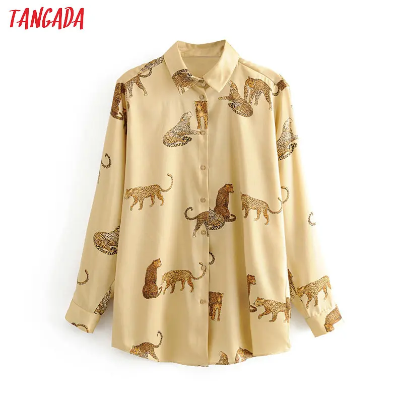 Tangada, Женская Ретро блузка большого размера с животным принтом, с длинным рукавом, шикарная Женская Повседневная Свободная рубашка, blusas femininas 3H307