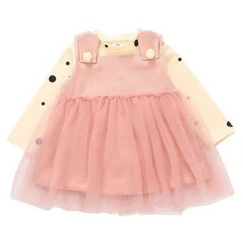 

Girls Set Spring and Autumn Baby Girl Dot Long Sleeve T-shirt+strap Dress