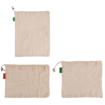 

3pcs Reusable Produce Bags Cotton Net Bags for Storage Fruit Vegetable With Drawstring Organizer Storage Mesh Bag Home Storage