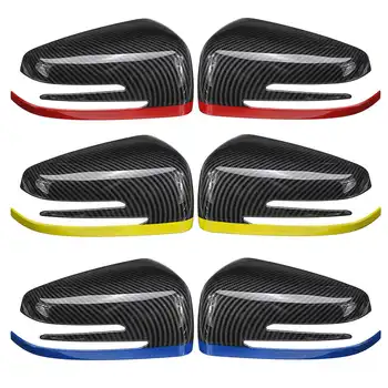 

2x Blue Red Yellow Car Rearview Side Mirrors Cover Cap Carbon Fiber For Mercedes-Benz A B C E CLA GLA GLK Class W176 W117