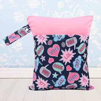 

Cloth Diaper Wet Bags Colorfully Printed Dry Wet Bag with Hanging Strap and Two Pockets(Pattern 2)