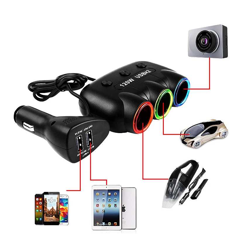 Разветвитель автомобильного прикуривателя с двумя USB портами 12 24 В|charger charger|charger