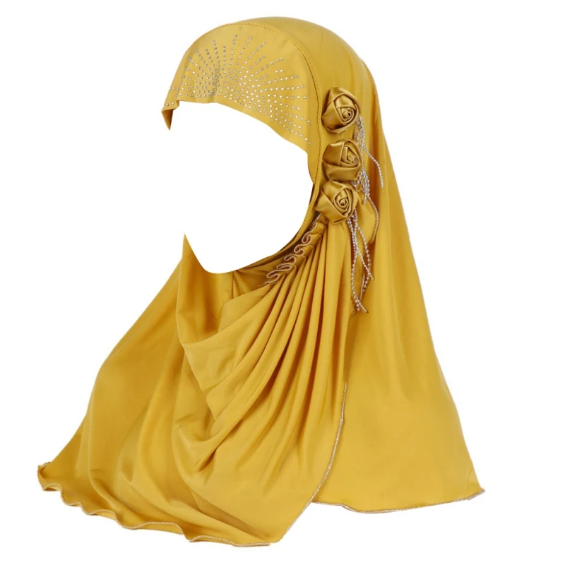 Fashion New Ice Silk Side Three-dimensional Flower Tassel Muslim Headscarf Shawl Scarf Shawl Scarf Solid Color Sportswear Women