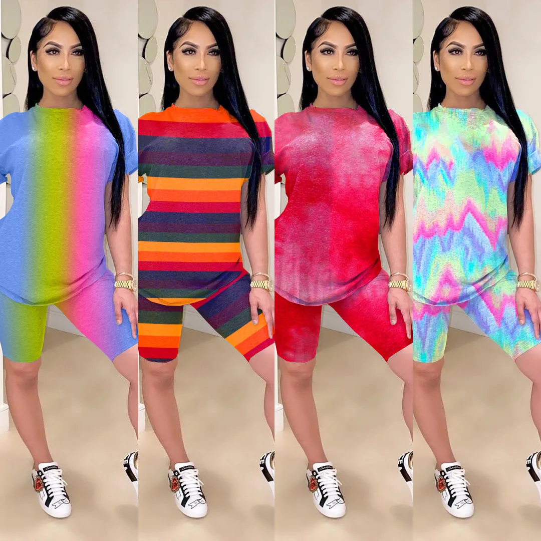 

Tie Dye Two Piece Set Summer Fitness Tracksuit Women Top Biker Shorts Sweat Suits Lounge Wear Outfits Matching Sets Plus Size