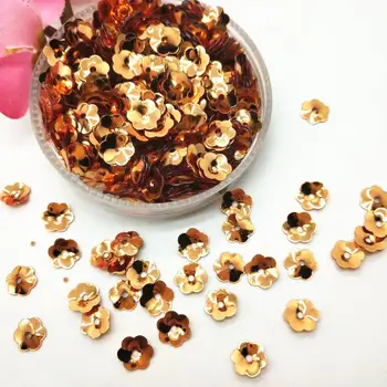 

50g/lot 6mm Dark Champagne Cup Flower PVC Sequins With 1 Center Hole Bronze Plum Blossom