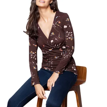 

Women Pregnant Pregnant Clothes For Pregnant Nusring Maternity V-Neck Long Sleeve Ruffles Printed Blouse Tops T-shirt #16