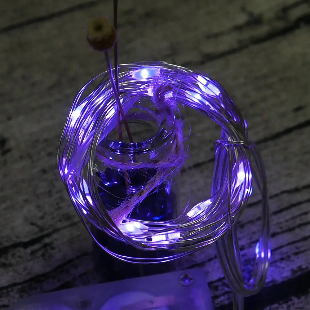 Мини светодиодный гирлянды 2 м 20 светодиодный s медная проволочная Гирлянда для дома, Рождества, свадьбы, вечеринки, украшения, питание от батареи 6 В, сказочный свет - Цвет: purple