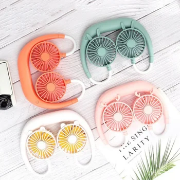 

New USB Portable Lovely Little Animals Fan Hands-free Neck Fan Hanging Rechargeable Small Sports Fans 360 Degrees Free Rotation