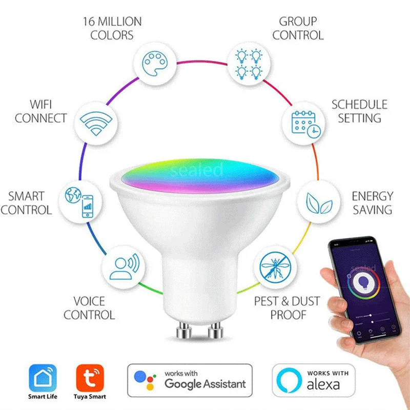 Led low light level lamp GU10 intelligent Tuya WiFi 5W voice remote control RGB + CW WW adjustable bulb | Электроника