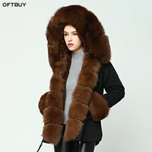 OFTBUY, парка, зимняя куртка для женщин, большой натуральный Лисий мех, воротник, теплая Толстая парка, верхняя одежда, зимнее пальто, женское меховое пальто