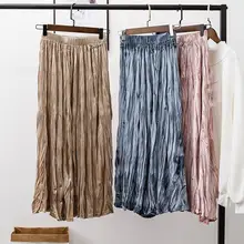 Мода, Корейская юбка с высокой талией, ампир, Женская винтажная плиссированная Вельветовая длинная юбка макси