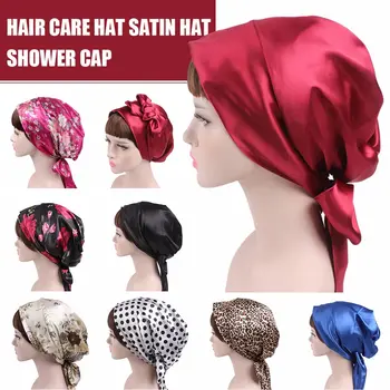 

Soft Silk Women Night Sleep Head Wear Shower Wrap hair Cap Adjustable Ladies Long Hair Care Bonnet Scraf Satin Hat Accessories