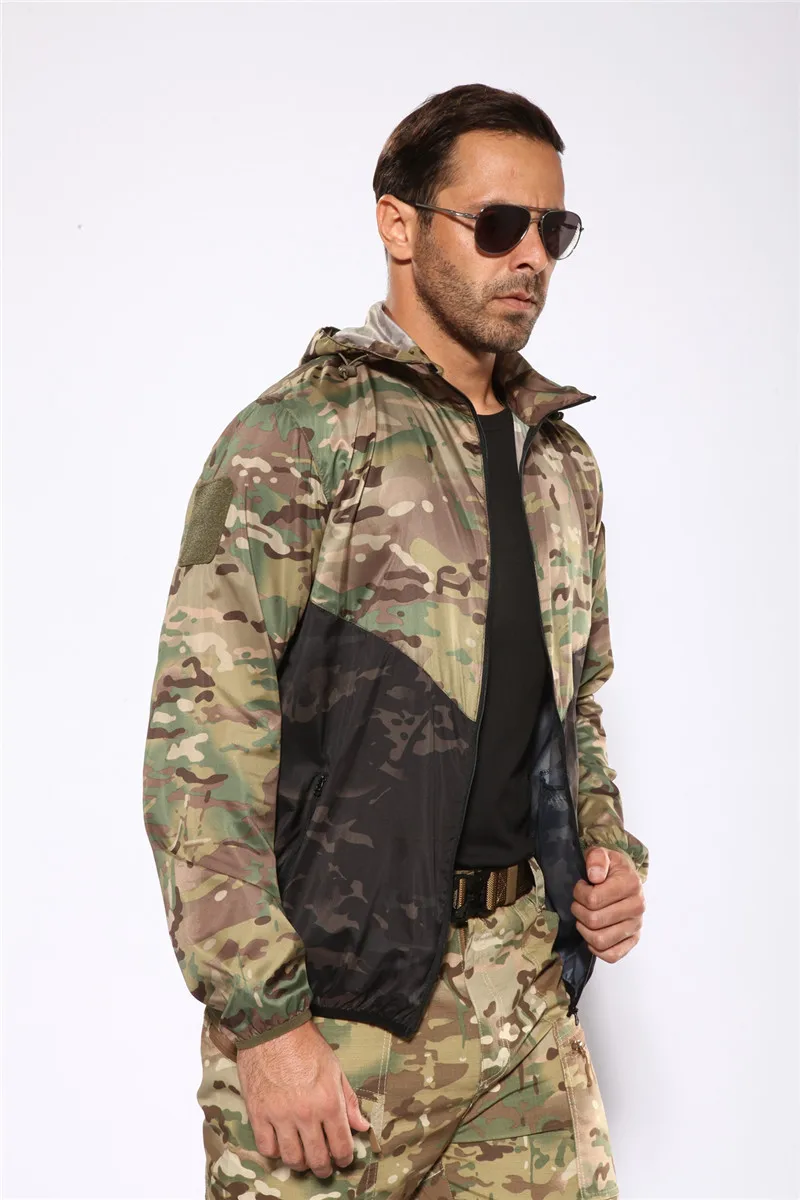Военный стиль водонепроницаемая ветровка Защита от солнца Ультралегкая кожаная куртка мужская тактическая одежда армейская камуфляжная куртка пальто