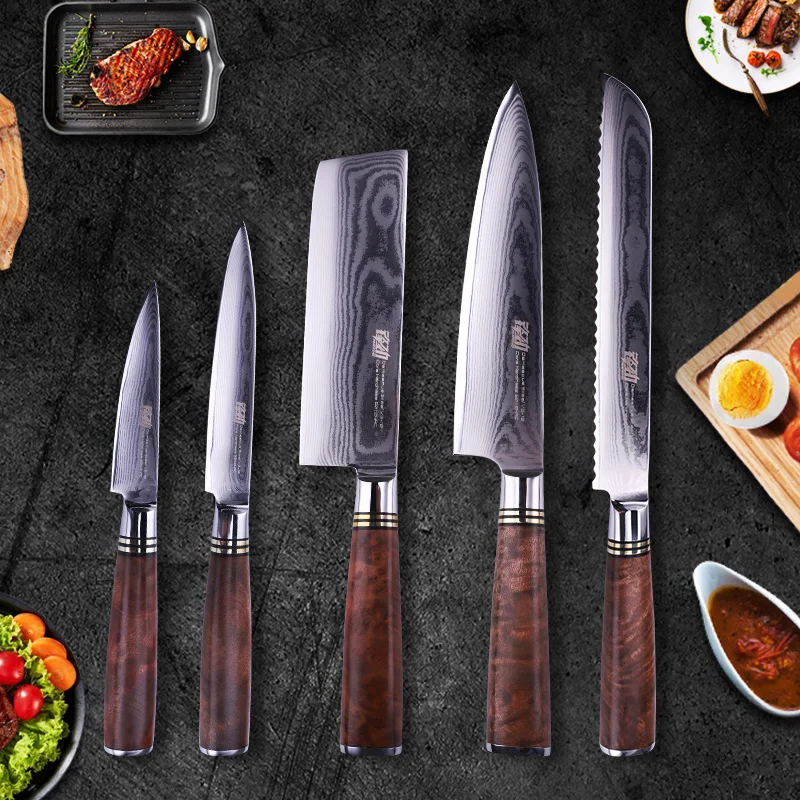 

FINDKING Damascus Kitchen Knives 6 pieces Set Chef Santuko Slicing Bread Utility Fruit Paring Japanese 67 layer Steel blade Best