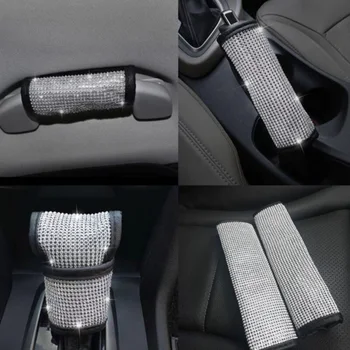 

Car Seat Belt Cover & Handbrake Cover & Shift Gear Cushion Decor Parts Diamond Bling