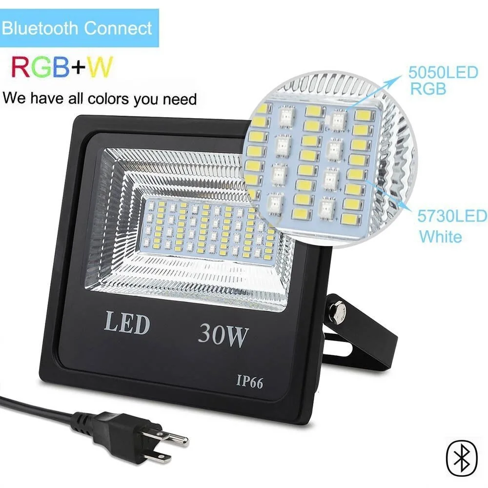 5PCS RGBW LED Floodlight 30W Bluetooth APP Group Control Smart Flood Light IP66 Waterproof Garden Color Changing Spotlight