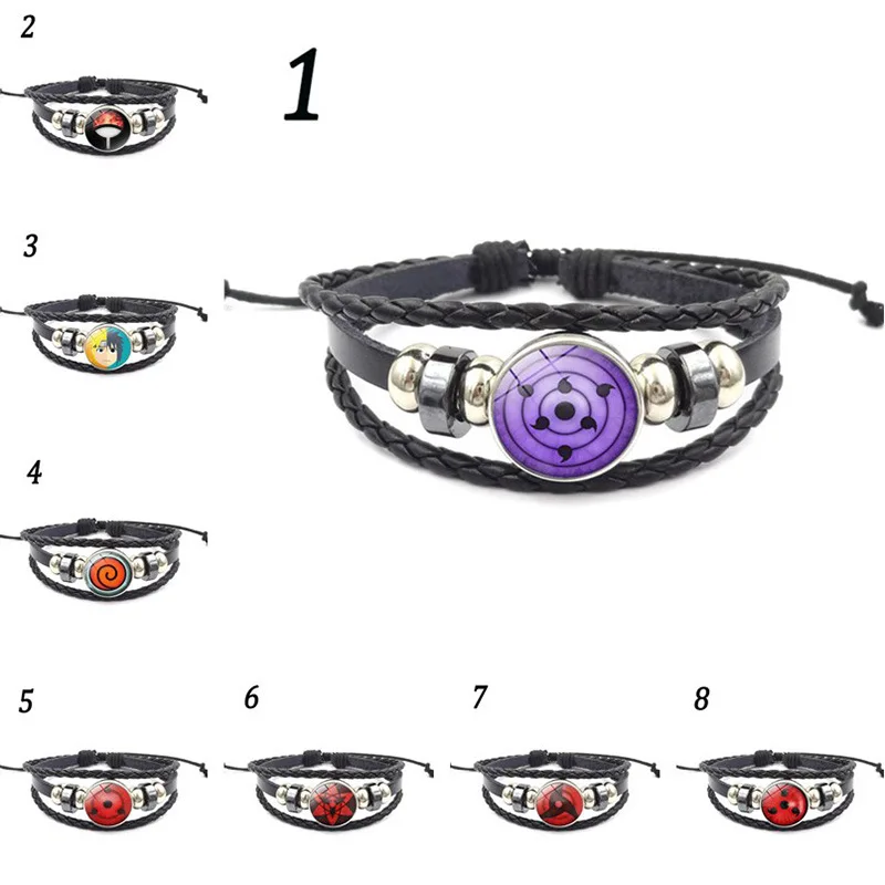 Кожаный плетеный браслет в стиле аниме Наруто Sharingan Саске Учиха клана Риннеган