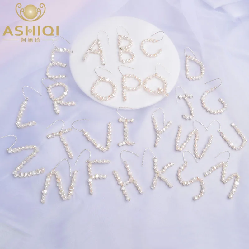

ASHIQI Letter Earrings Natural Freshwater Pearl Jewelry with 925 Sterling Silver For Women Gift