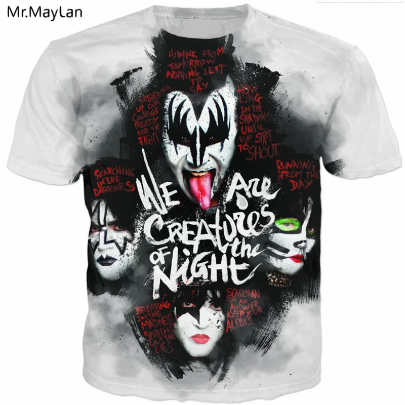 Хард-рок тяжелый металл рок-группы "Kiss" 3D футболка с принтом Футболки Для мужчин/Для женщин в стиле хип-хоп Уличная футболка мода мальчиков Костюмы Топы 5XL - Цвет: 08